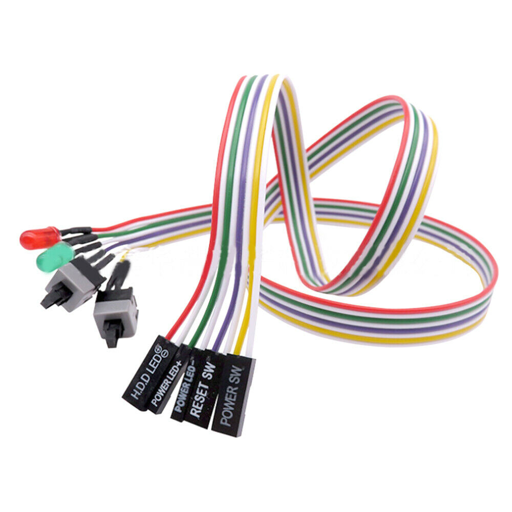 65cm LED Light Computer Motherboard Power Cable PC Power On Off Reset Switch