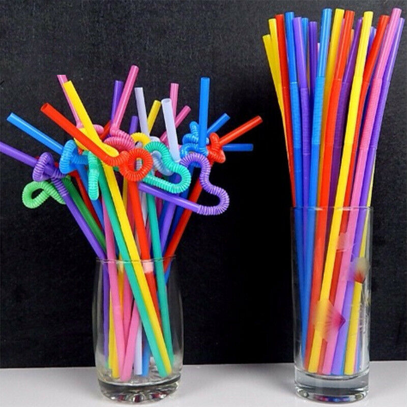 100PCS Straw Disposable Long Multi-Color Flexible Drinking Straws Bar Party