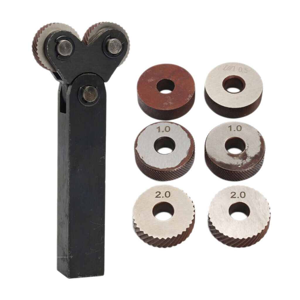 7pcs Steel Dual Wheel Knurling Tool Kit with 0.5mm 1mm 2mm Wheel Linear