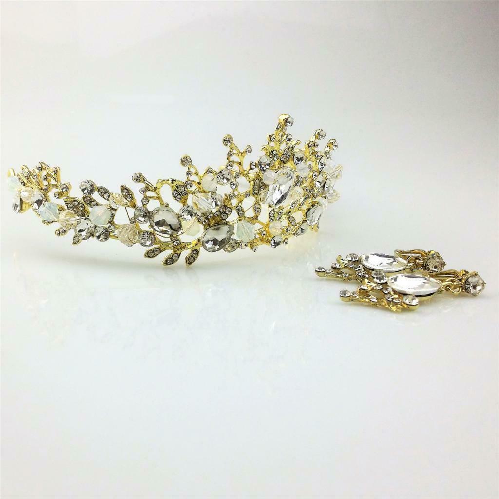 Bridal Wedding Crown Tiaras Earring Set Women and Girls Banquet Party Decor