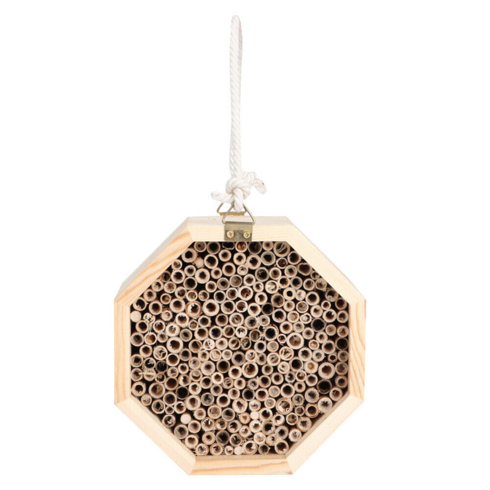 Handing Wooden Insect Bee House Natural Wood Bug Shelter Garden Nest Box Decor