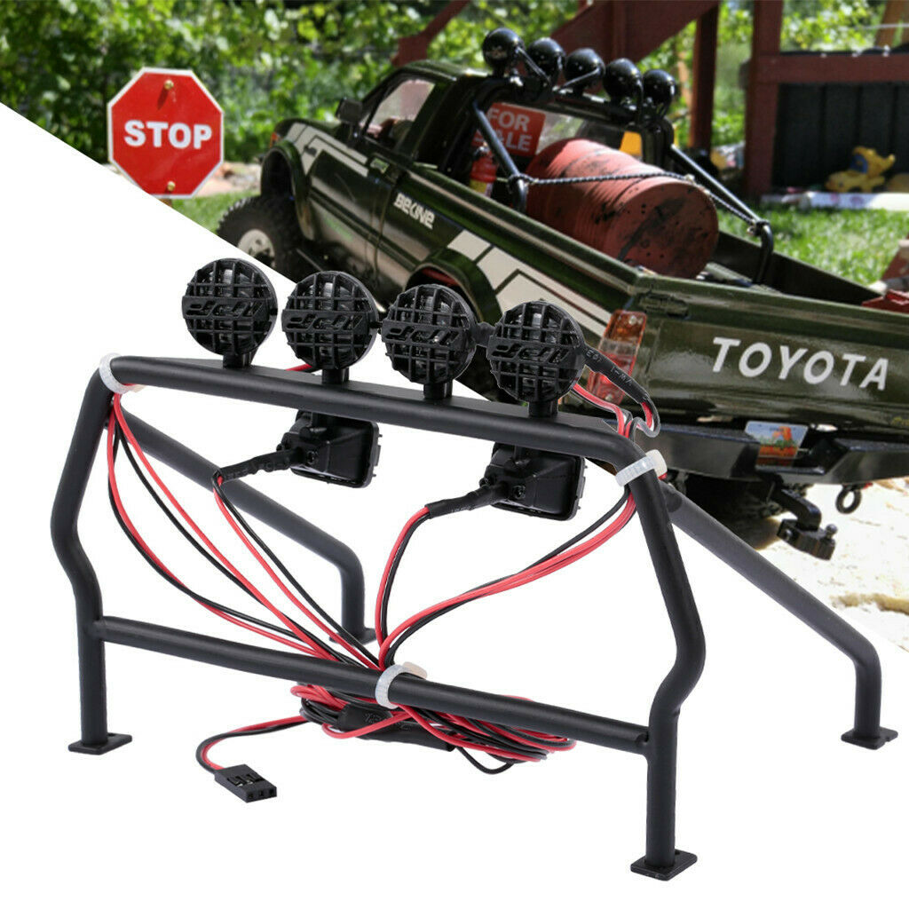 RC Car Roof Rack Black Iron 6 LED Lights Decoration For 1/10 Axial SCX10