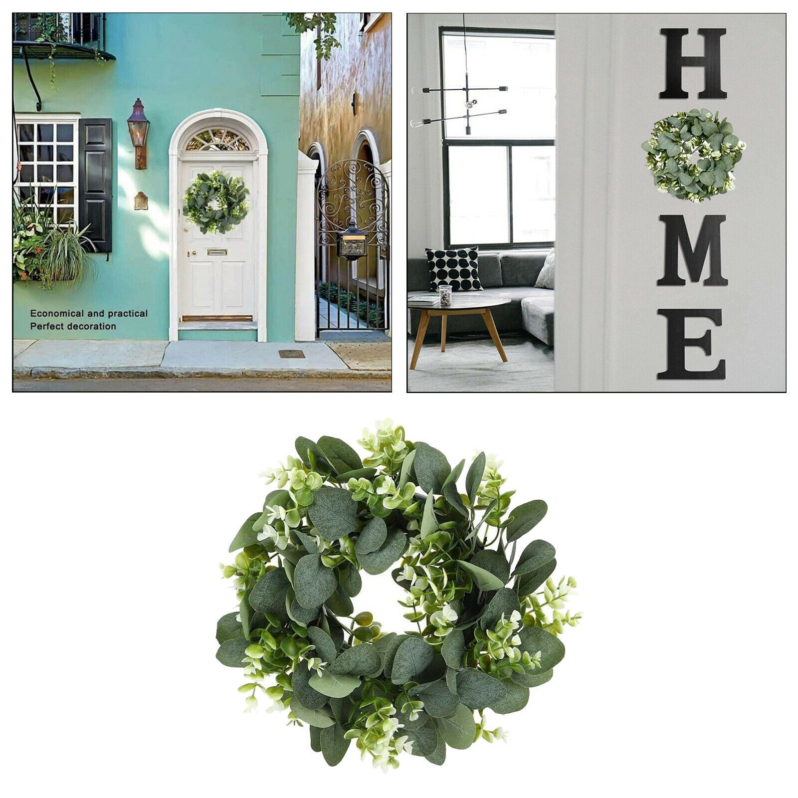 2pcs Artificial Eucalyptus Wreath Outdoor Front Door Garland Christmas Decor