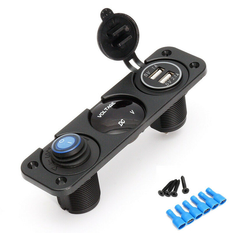 12V Digital Blue LED Rocker Switch Voltmeter Meter USB Charger for Car Vehicle