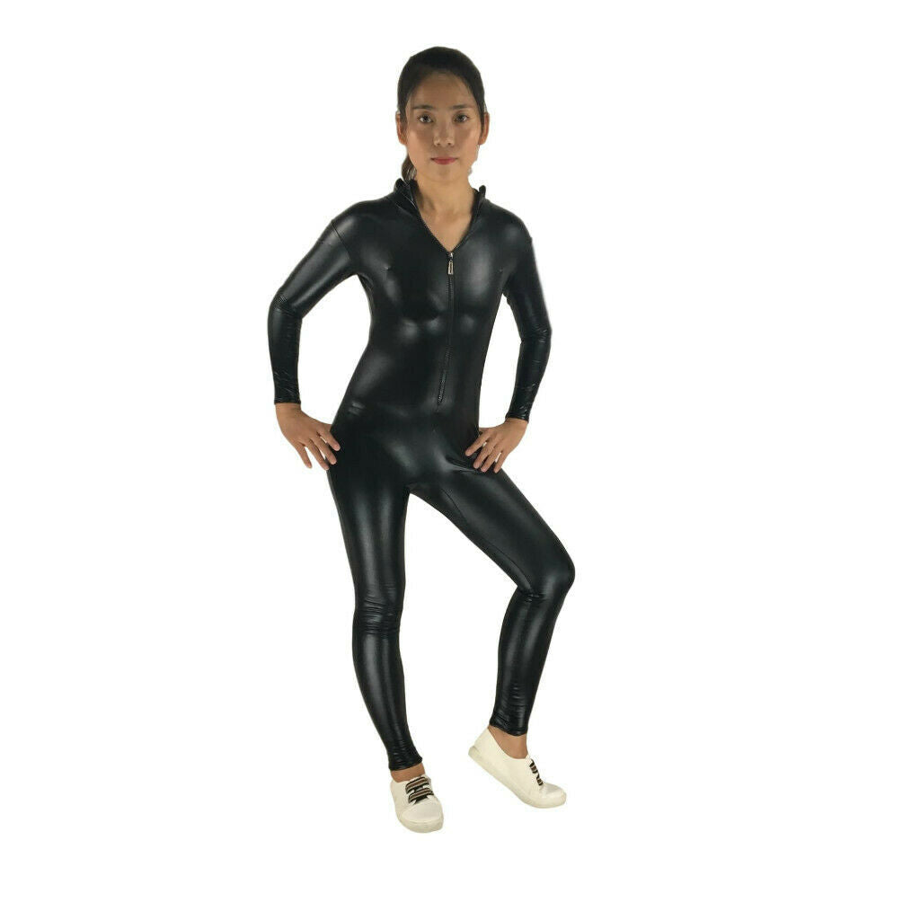 Full Body Coated Hooded  Bodysuit Costume Fancy Dress Catsuit M Black