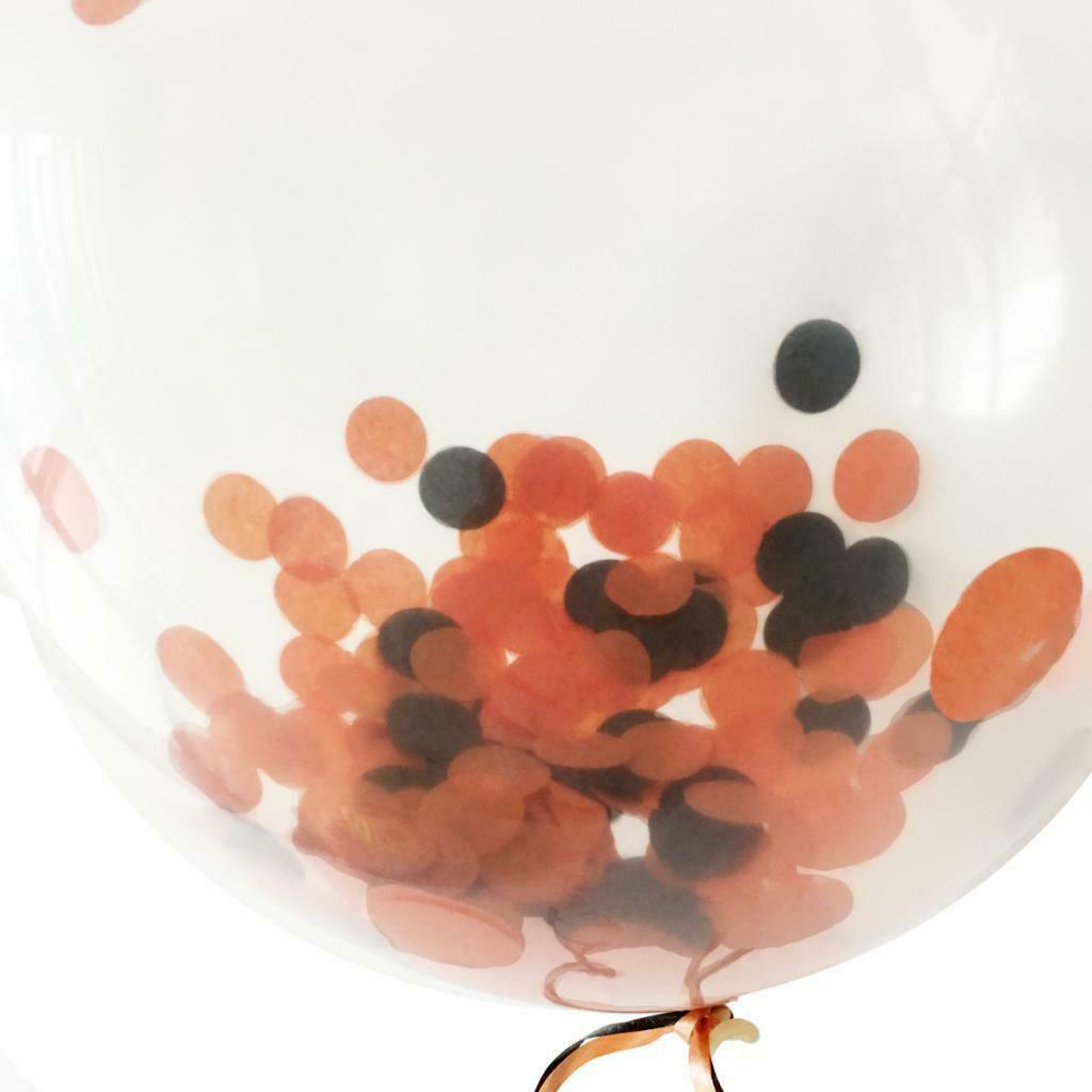 24x Halloween 12 Inch Transparent Latex Black Orange Confetti Ribbon Balloon