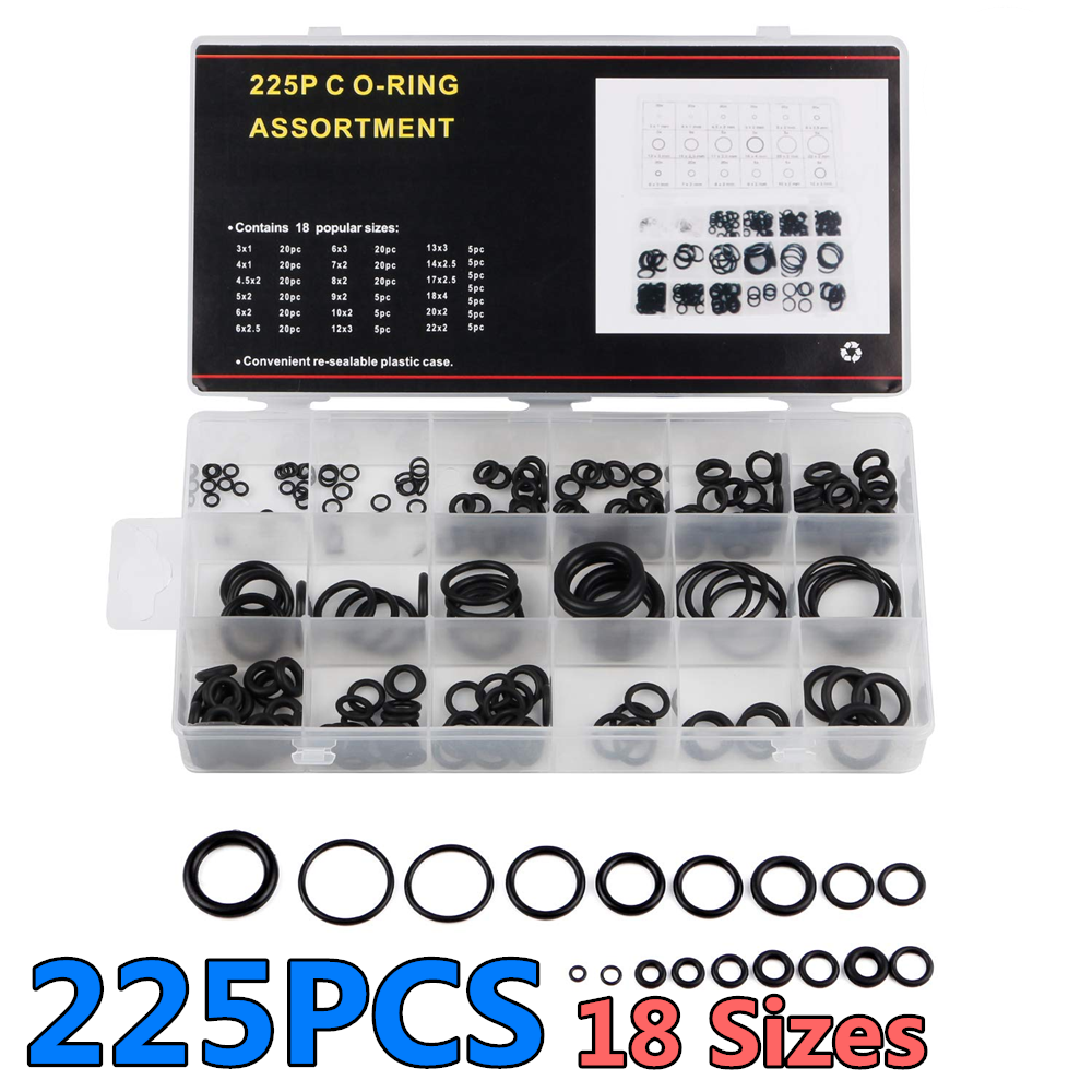 225pcs Rubber O Ring Assortment Set Hydraulic Plumbing Gasket Paintball Seal Kit