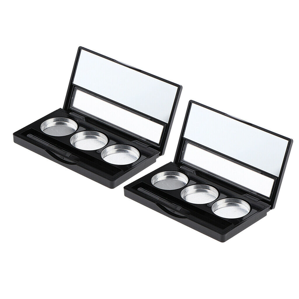 2x Cosmetic 3 Slot Empty Palette Eyeshadow Powder Blush Lipstick Makeup Case