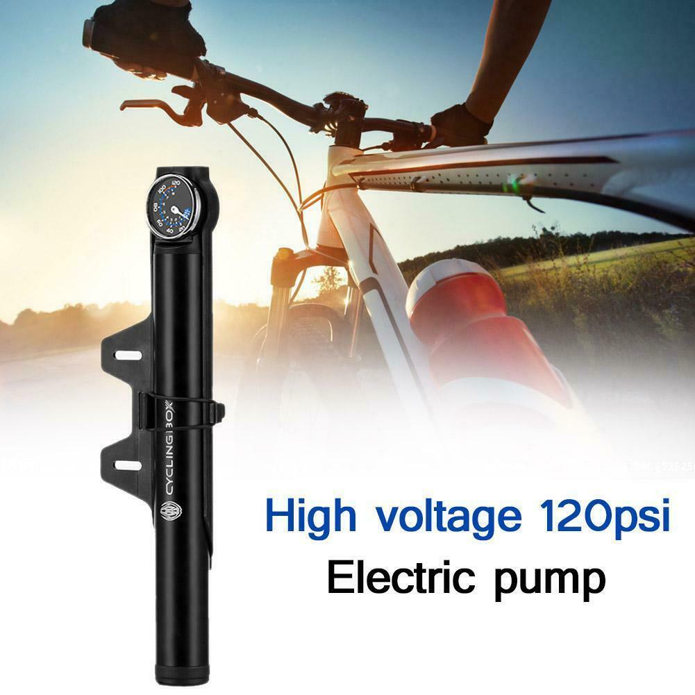 Bike Electric High-Pressure Pump 120PSI Schrader Presta Valve For Bicycle Black