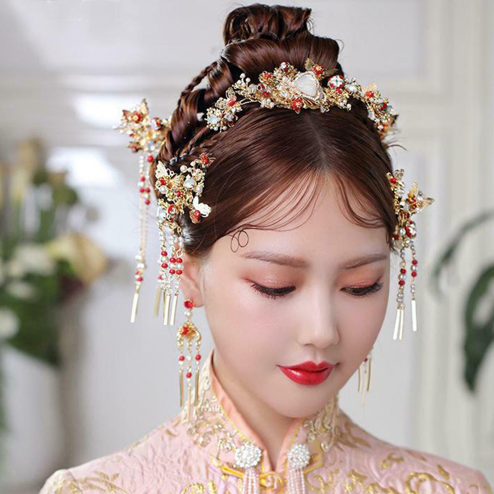 Handmade Chinese Golden Hairpin Head Jewelry Wedding Headdress Headwear