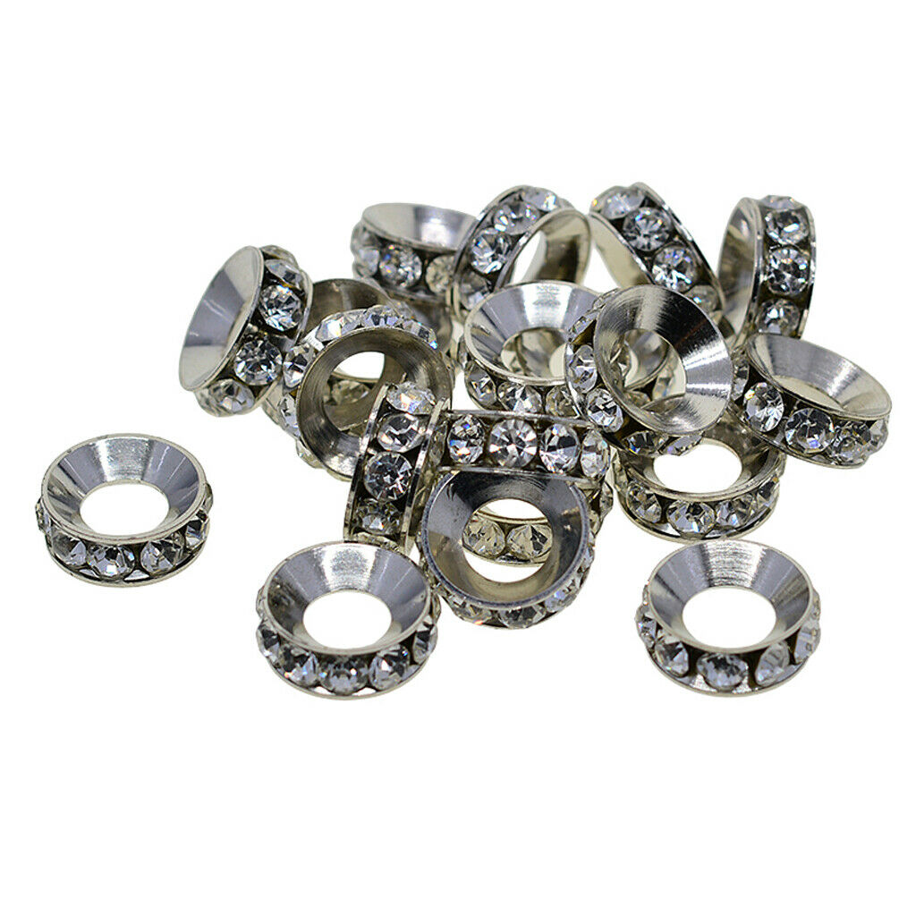 20Pcs Plated Alloy Rhinestone Stopper Rings Spacer Beads for Jewelry Making