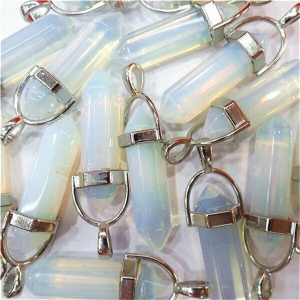 25Pcs 42x9mm Wholesale White Opal Point Chakra Healing Six Angle Pendant HH8001