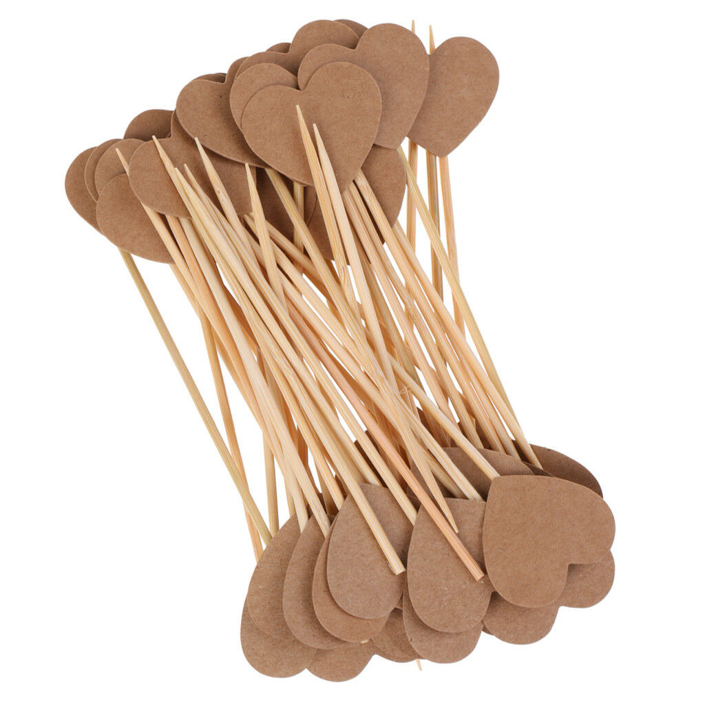 100 Pieces Kraft Rustic Heart Cupcake Cake Toppers Picks Wedding Party Decor