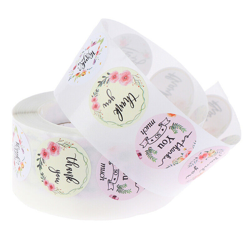 500pcs/roll round floral thank you stickers for package seal labe.l8