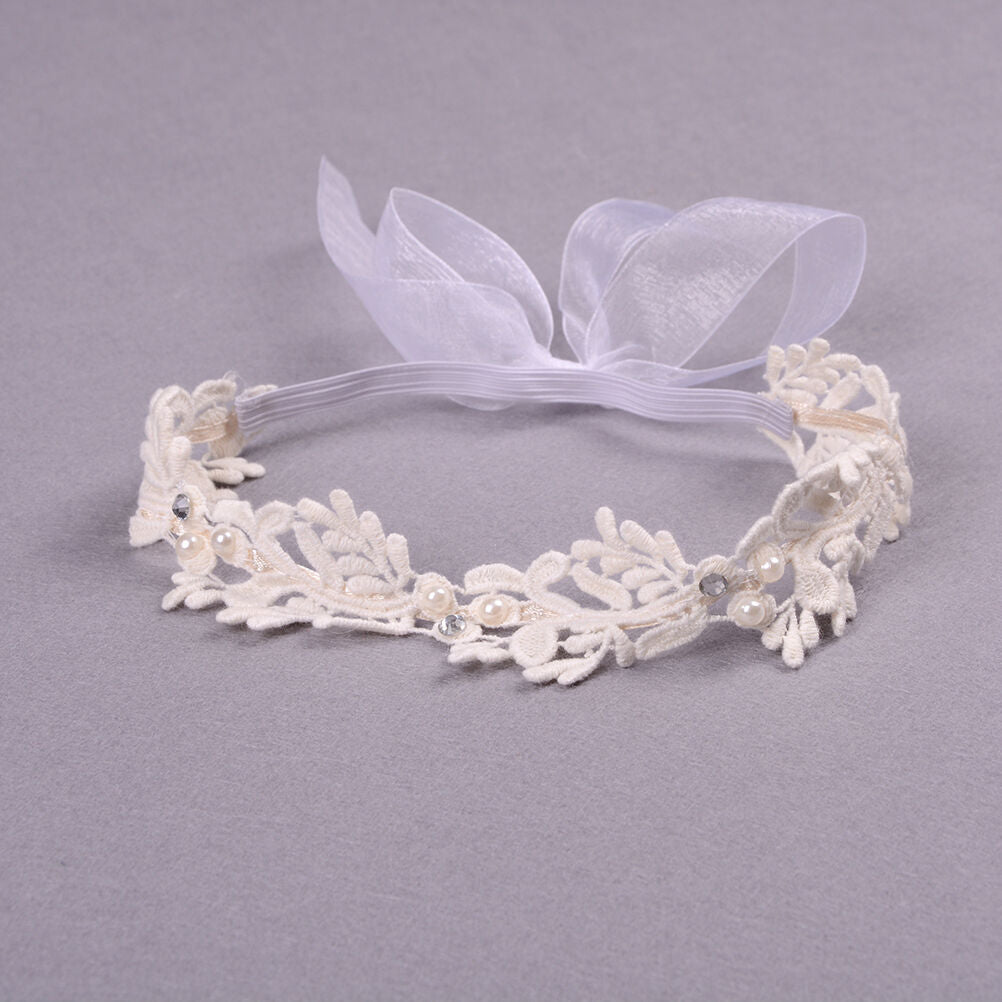 Baby Girls White Floral Hair band Adjustable Headband Lace Flower Headband BDAU