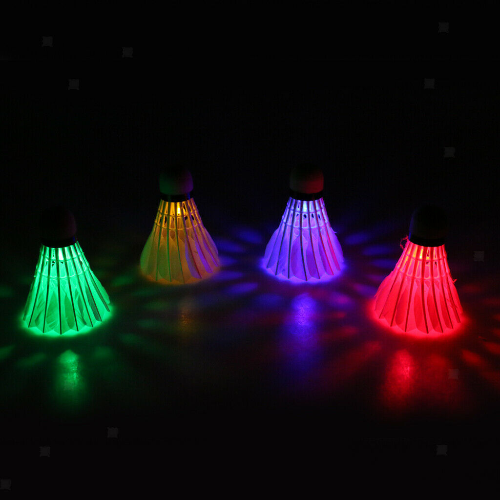 4 Pieces LED Light Badminton Dark Night Glow Feather Games  Shuttlecock