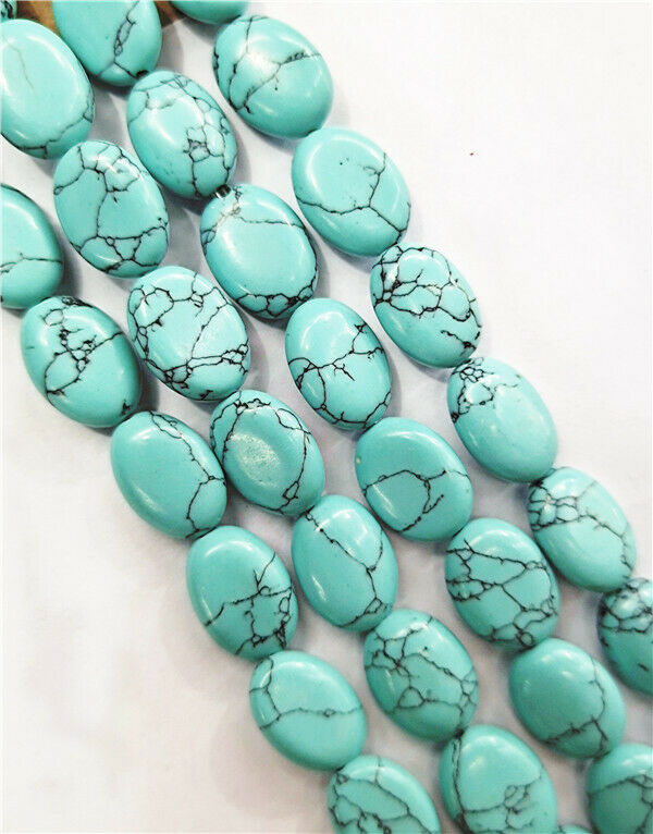 1Strand 14x10x5mm Wholesale Green Turquoise Oval Spacer Loose Beads 15.5" HH7778
