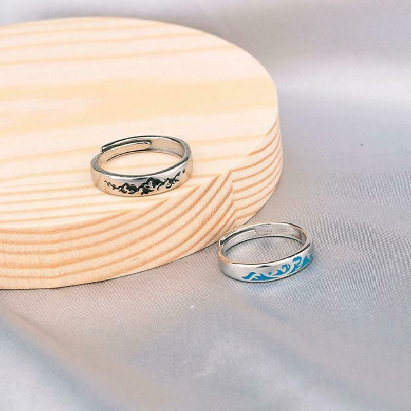Matching Rings Mountain Sea Promise Band Rings Open Ring Adjustable Lovers Ring