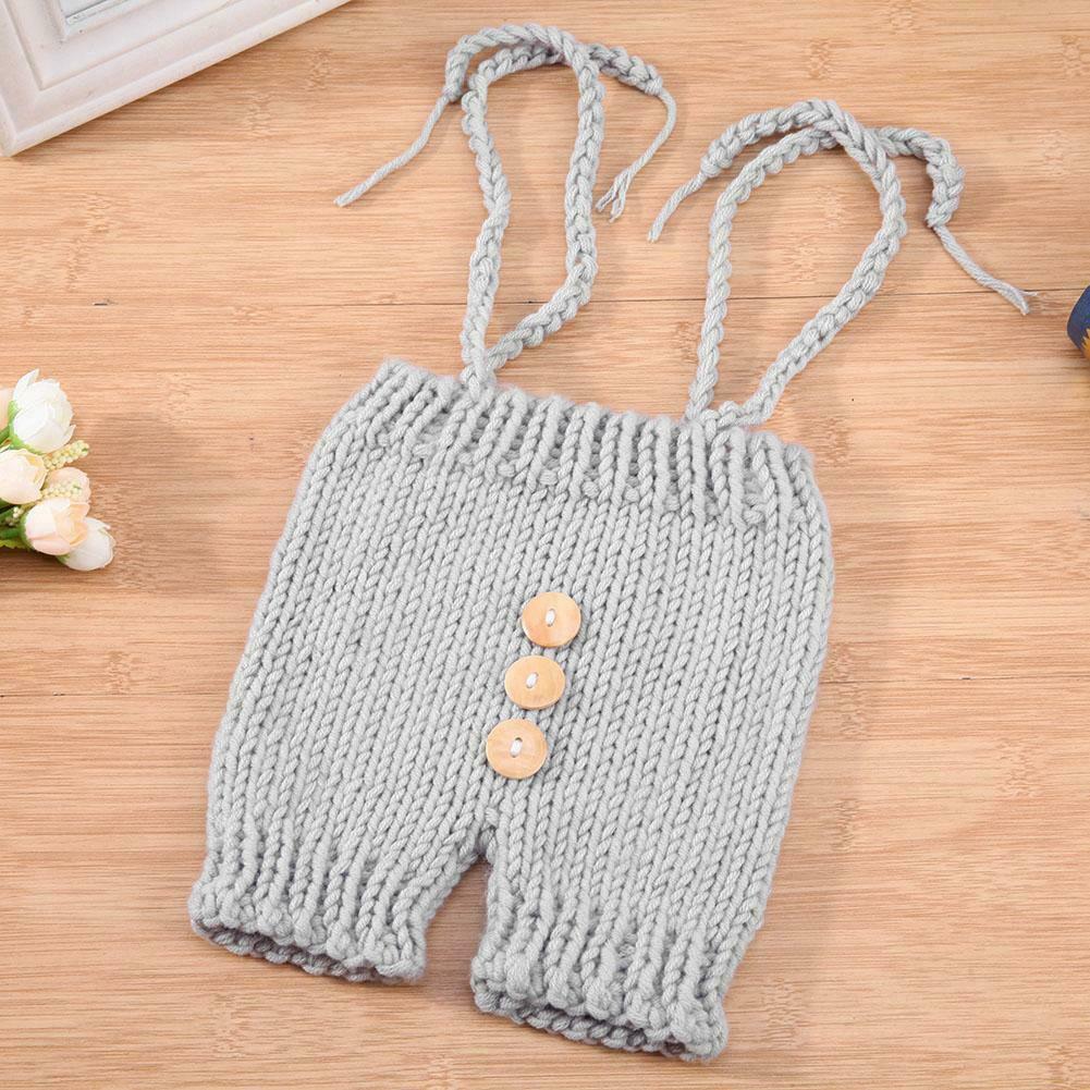 2pcs Cute Baby Studio Photography Props Clothing Set Knitted Overalls + Hat @