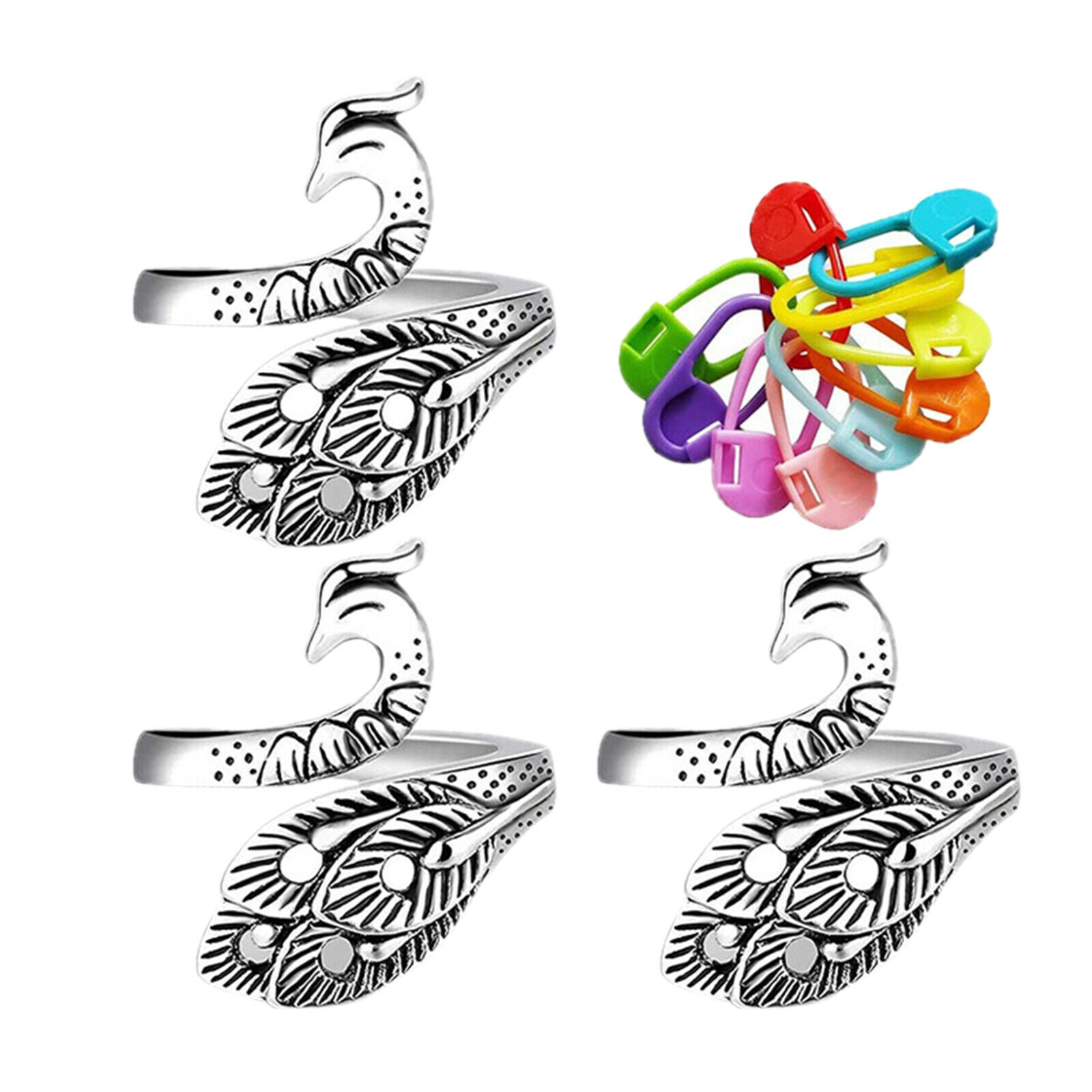 Crochet Ring Kit Peacock Adjustable Knitting Loop w/ Colorful Stitch Marker