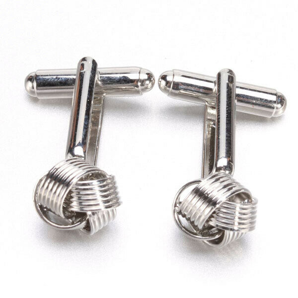Stainless Steel Men Cuff Link Cufflinks - Black Stone+Wide Fine Thread Knot