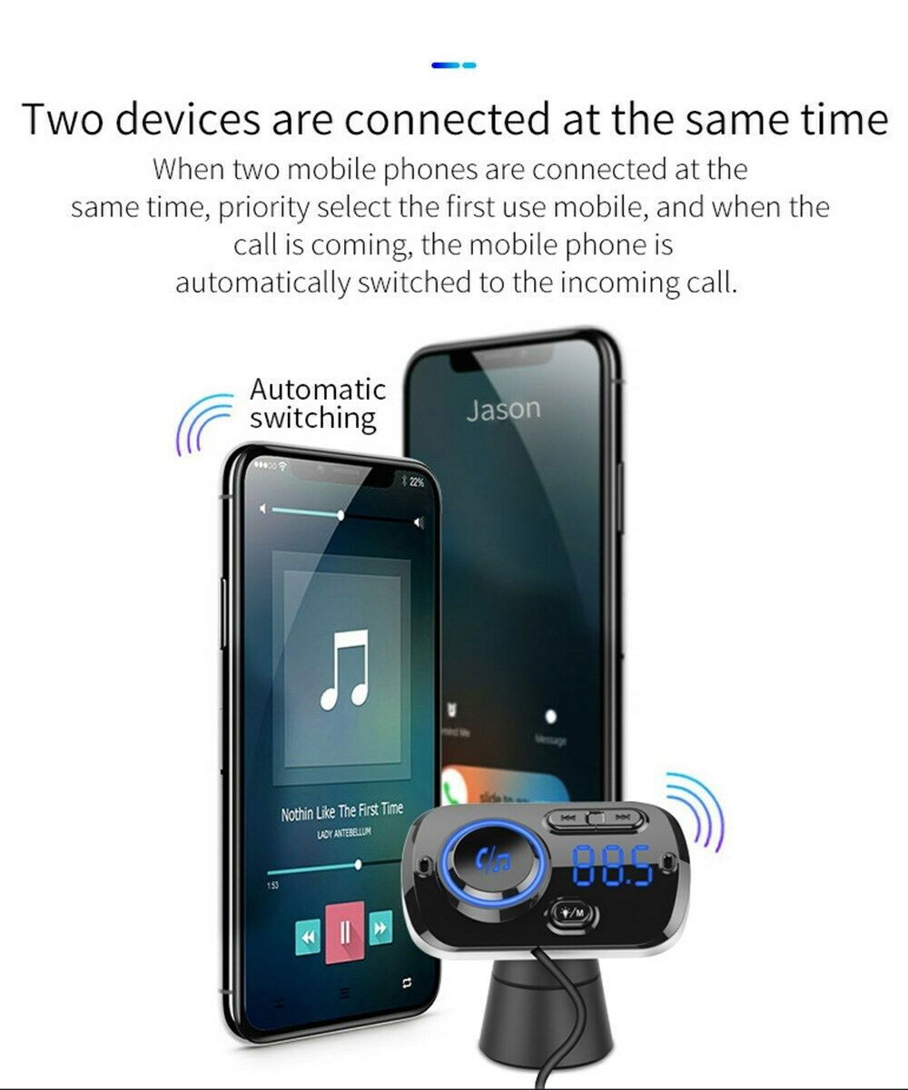 QC3.0 Bluetooth FM Transmitter Wireless Radio Adapter Car Mp3 Player CA