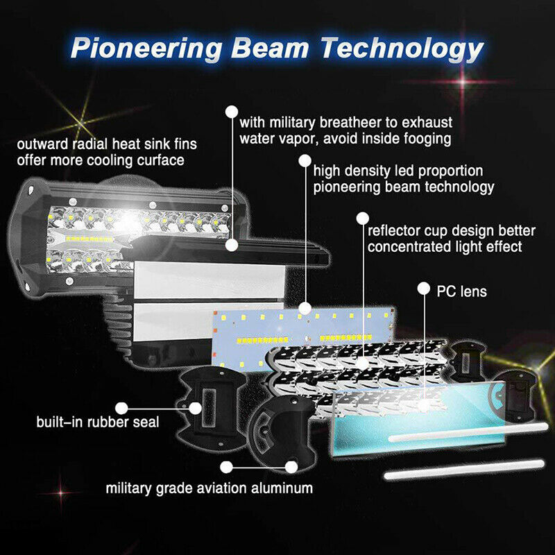 1PC Car LED Light Bar Waterproof 7 Inch 120W 40LEDs Spot Flood Combo Beam N.BDA
