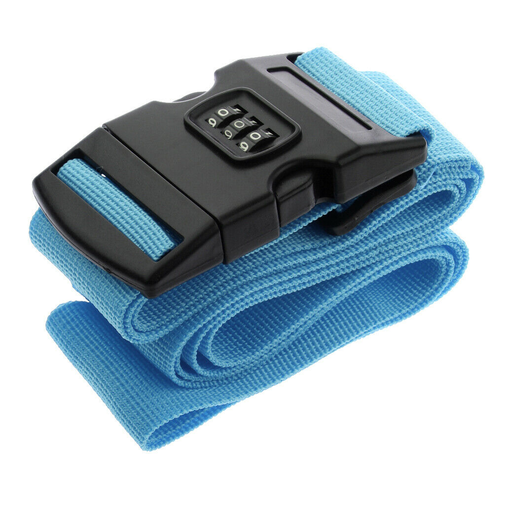 50-95cm Luggage Strap Adjustable Travel Belt w/ 3-Dial Combination Lock Blue