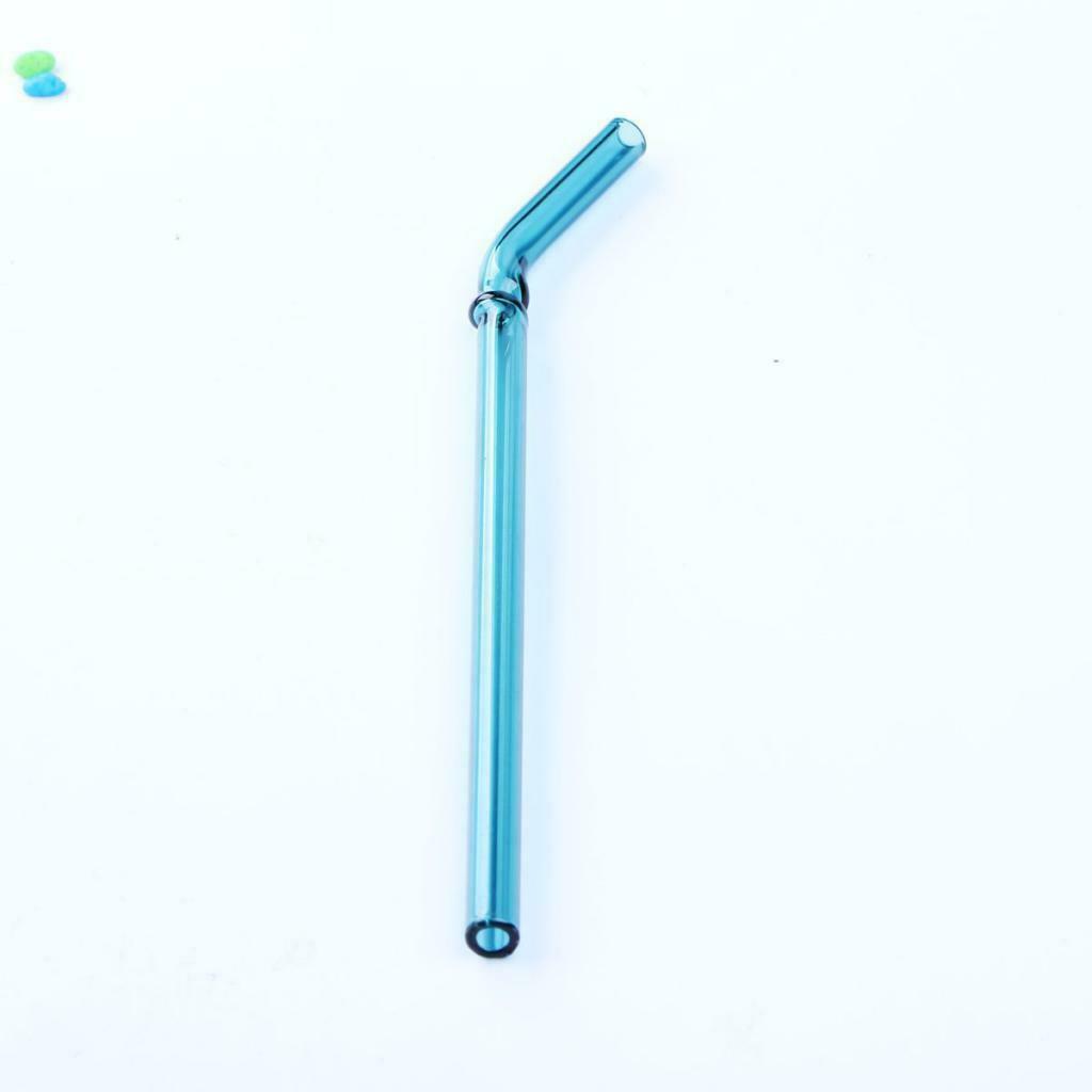 Creative Reusable Bent Glass Tube Drinking Straw + Cleaning Brush Lake Blue