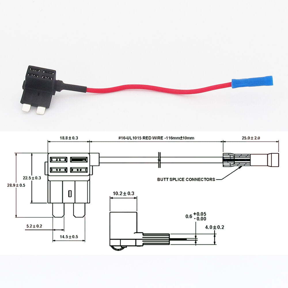 1pc M Size Add-A-Circuit Low Profile Blade Style Car Fuse Tap Holder 16AWG 1A
