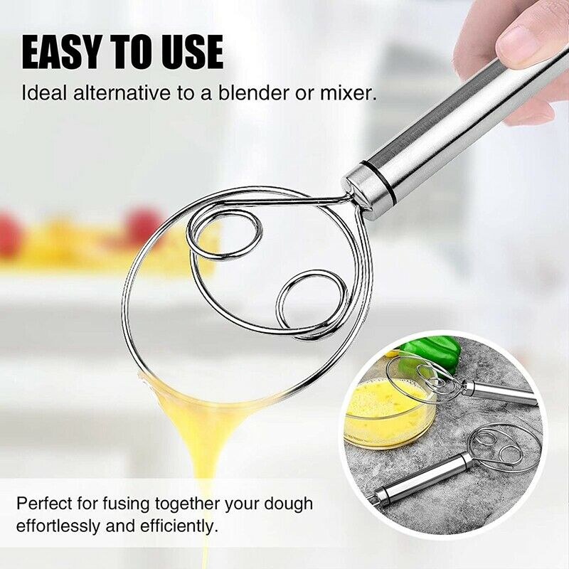 Danish Dough Whisk, 2 Pack Premium Stainless Steel Dutch Whisk, Large Hand MY3X4