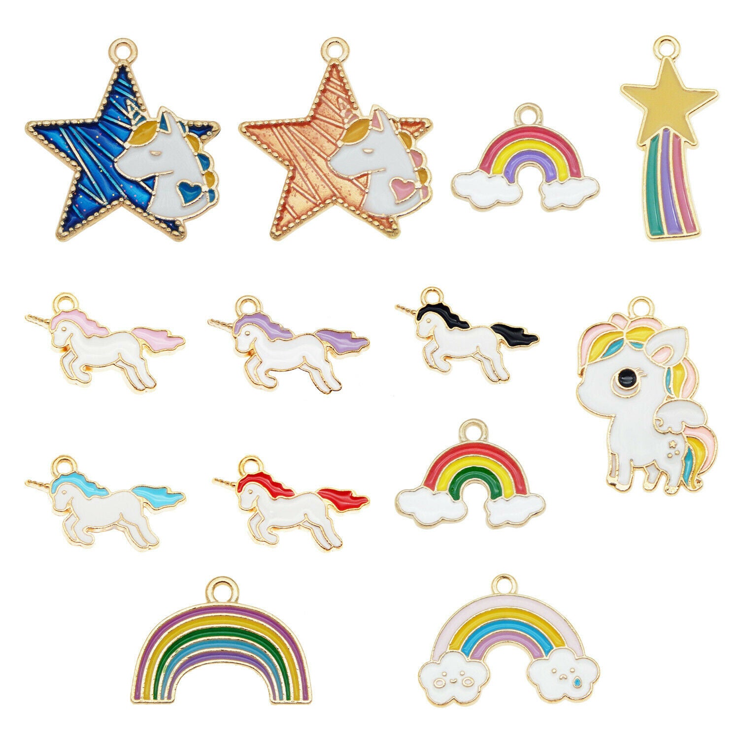 13PCS Enamel Mixed Lot Rainbow Unicorn Star Pendant Charms for Bracelet Necklace