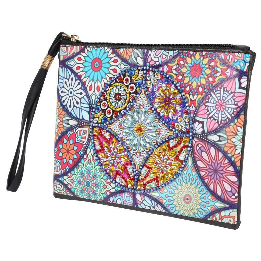 DIY Mandala Special Shaped Diamond Painting Wristlet Wallet Zipper Clutch @