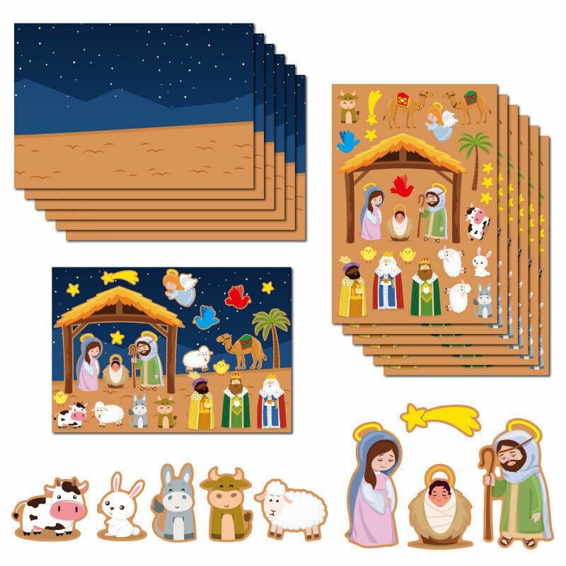 1 Set Children Cartoon Christmas Nativity DIY Scene Christian Manger Decorat KX