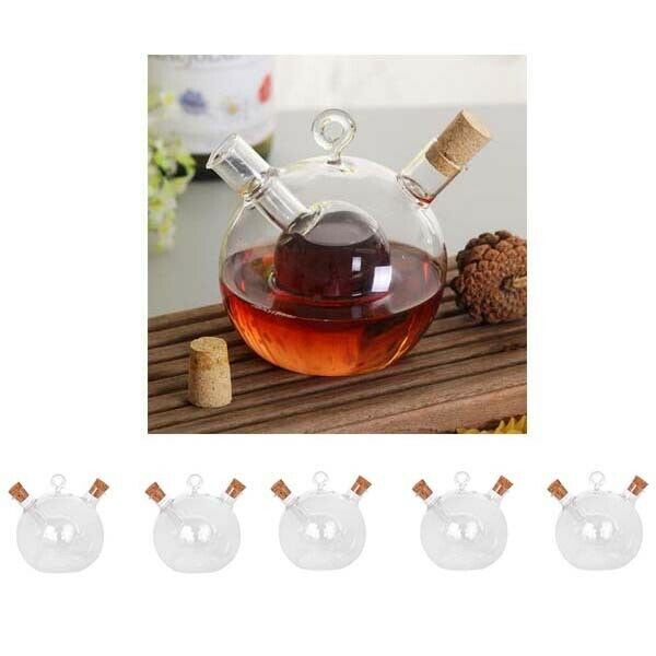 5x Glass Oil Vinegar Dispensing Bottle Jars Pot Kitchen Sauce Cruet 2 Outlets