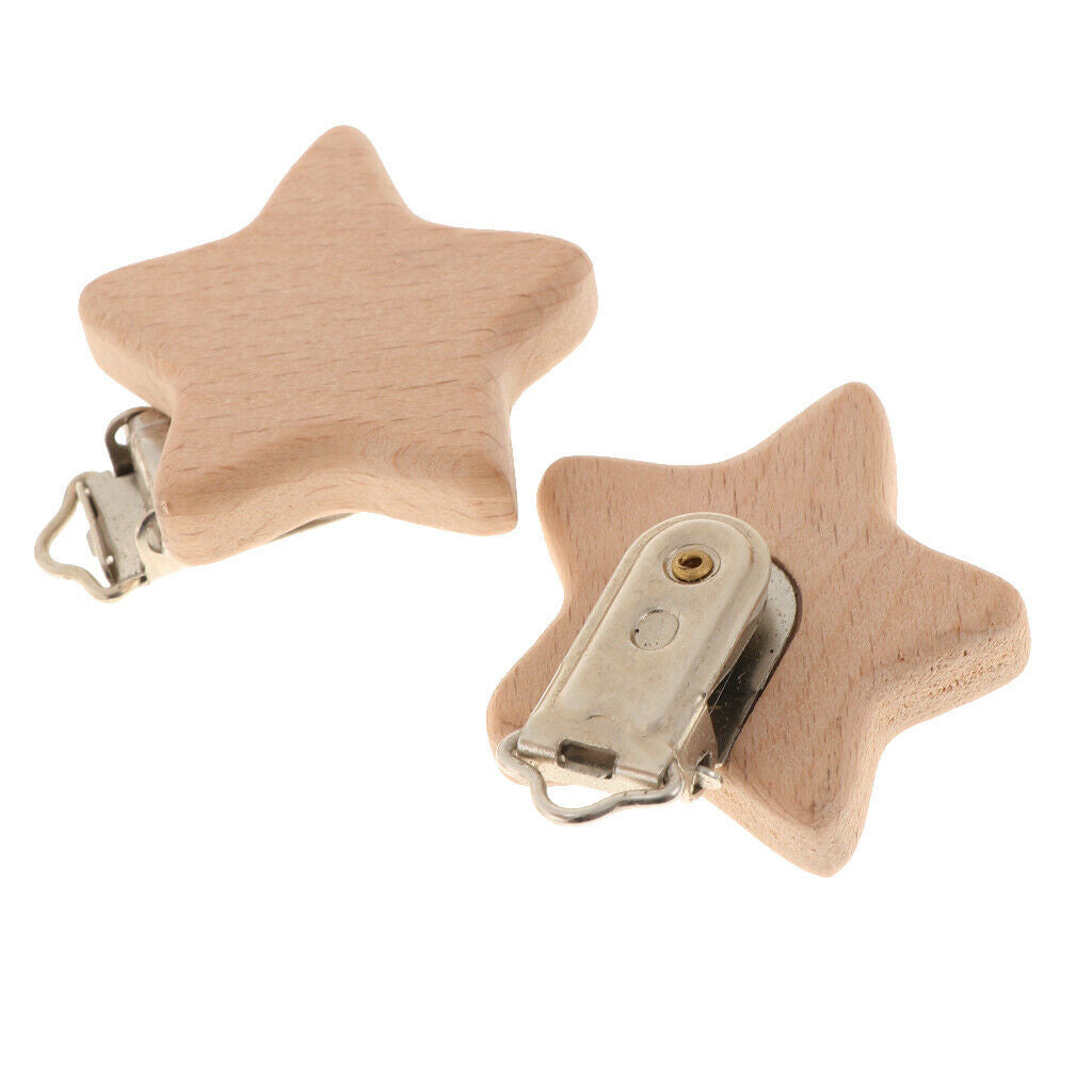 10pcs Wooden Baby Pacifier Clip Soother Holders Dummy Clips DIY Star-Shaped