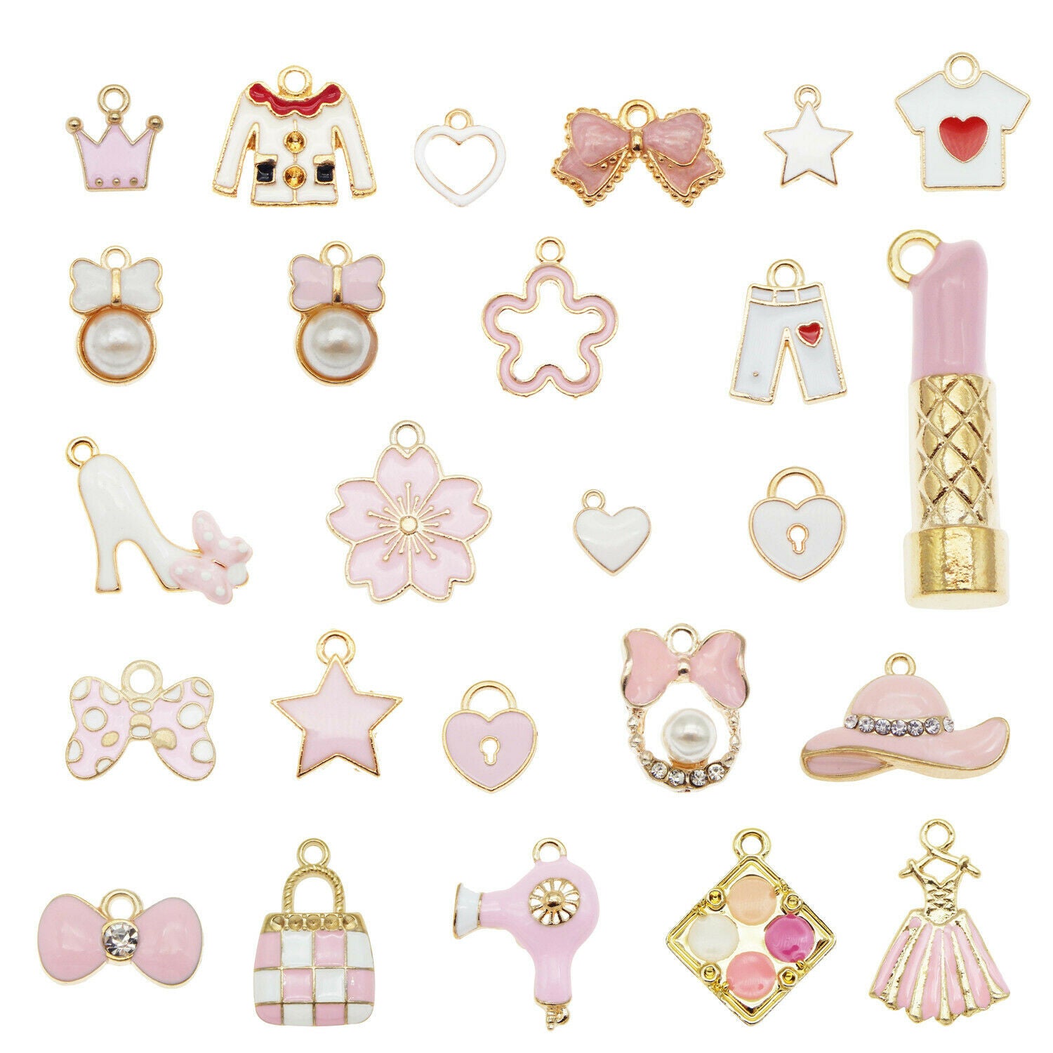 25PCS Mix Bag Hat Female Supplies Enamel Charm Bowknot Alloy Pendant Jewelry DIY