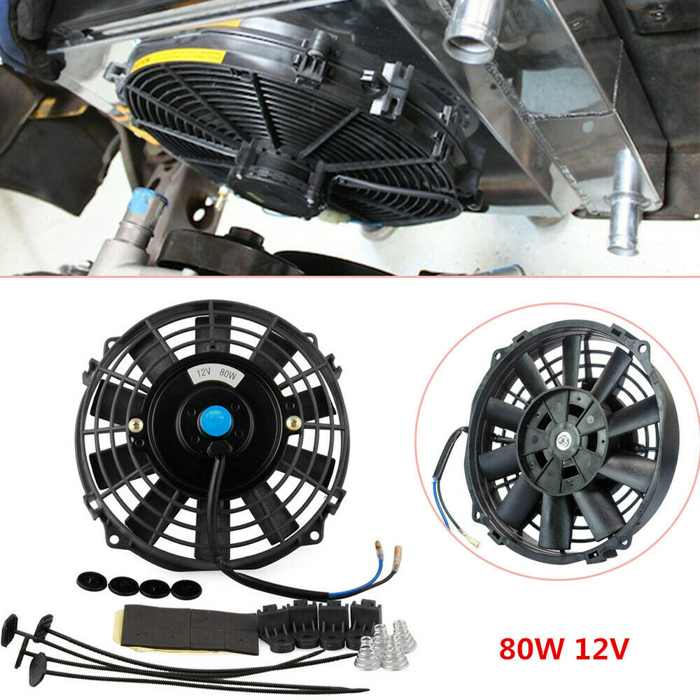 Universal for Car 80W Electric Radiator Cooling Fan Kit 7'' 12V Push Pull Black