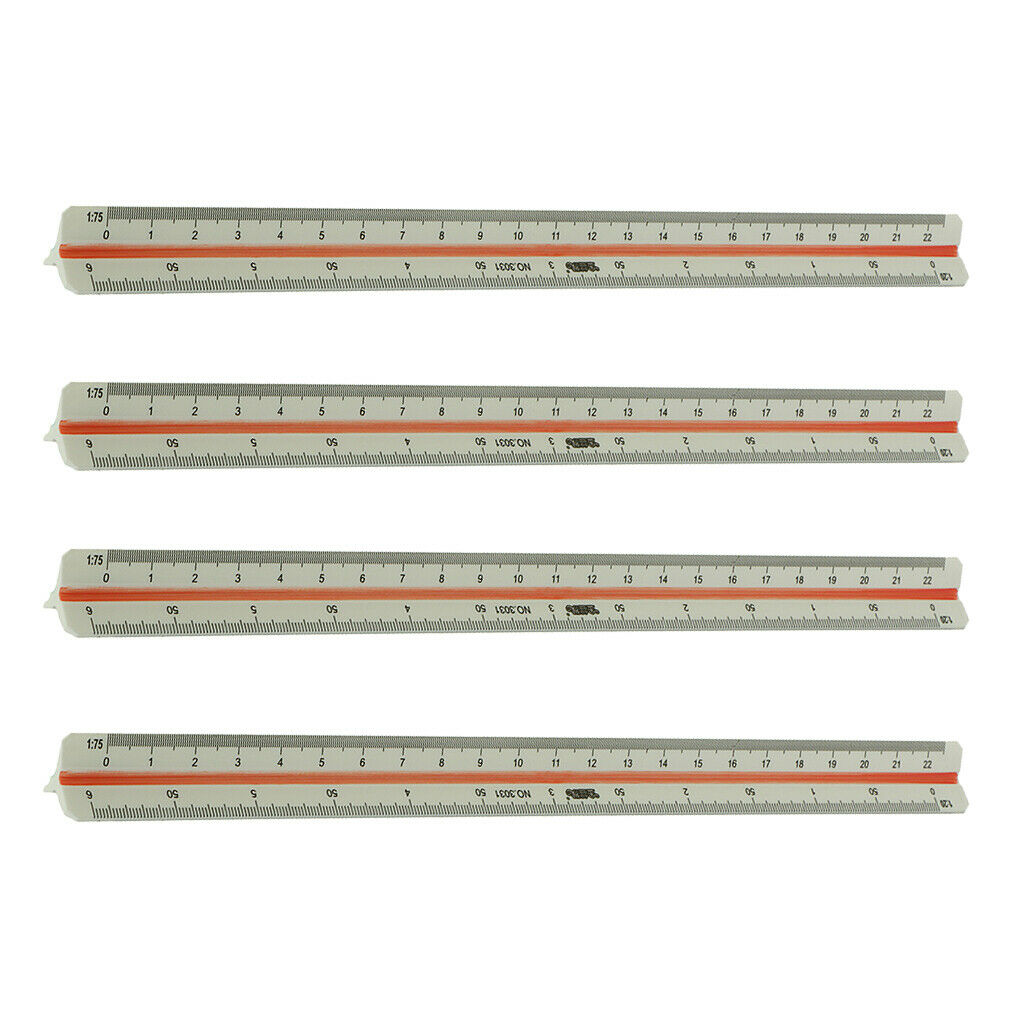 4X 12" Solid Plastic Triangular Triangle Metric Scale Measure Ruler 3 Sides