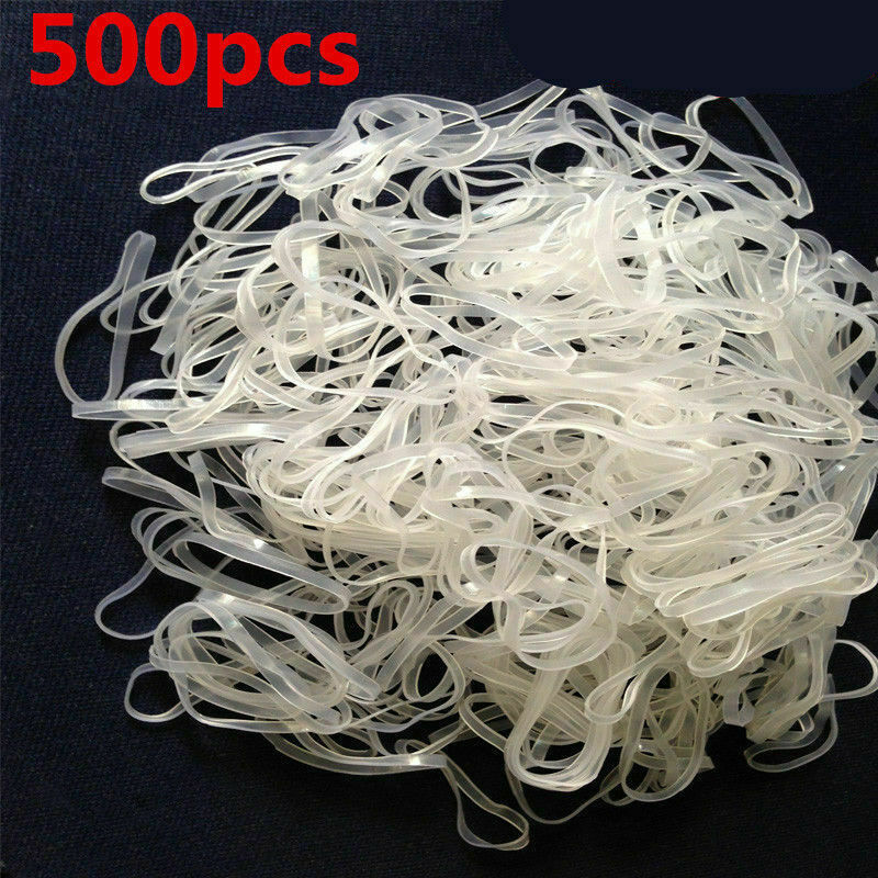 500*/Set Small Tiny Clear Neoprene Elastic Rubber Bands Transparent Hair Ties US