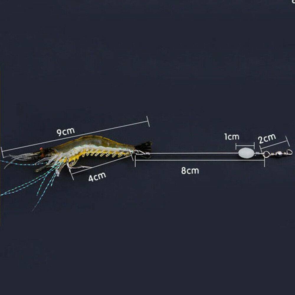 US 6X Luminous Fishing Lure Bait Artificial Shrimp Lures Soft-Plastics Hook 9cm