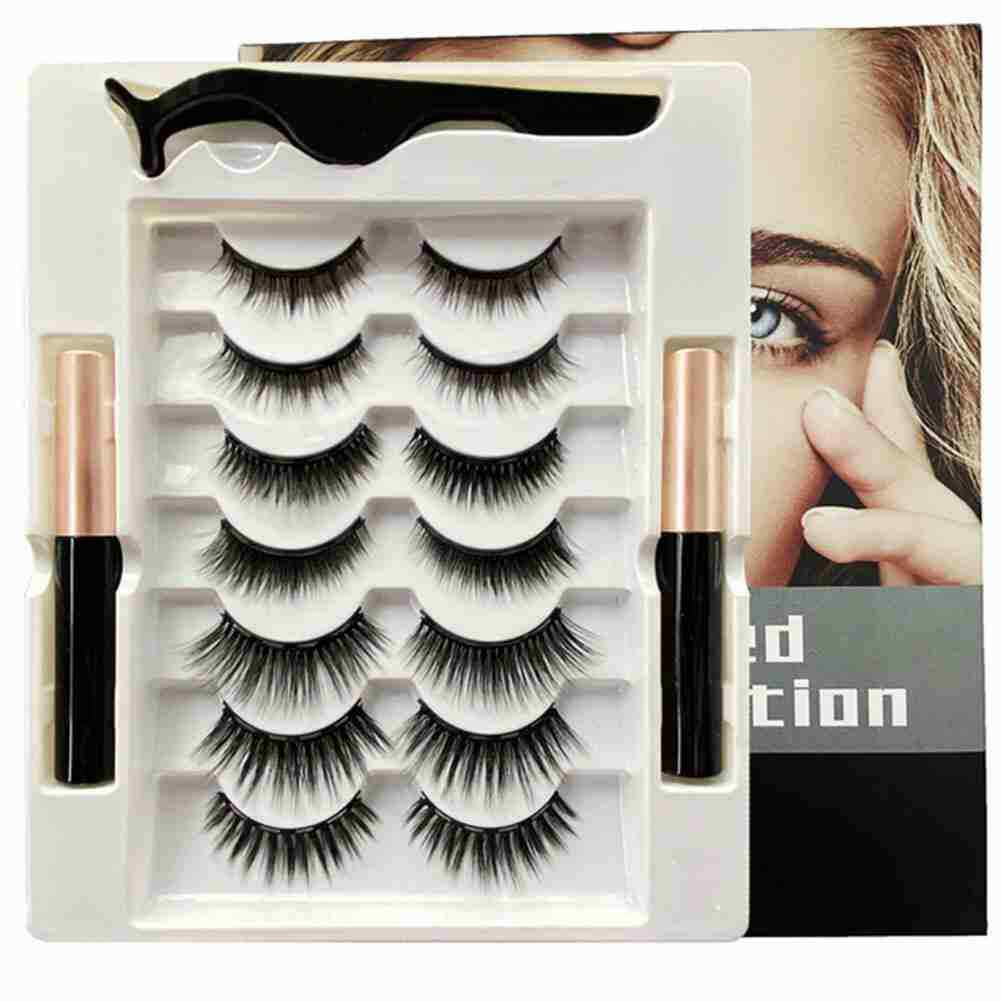 7Pairs/set Magnetic Eyelashes With Eyeliner Tweezer Long Lashes W9K8 Ship F5I0