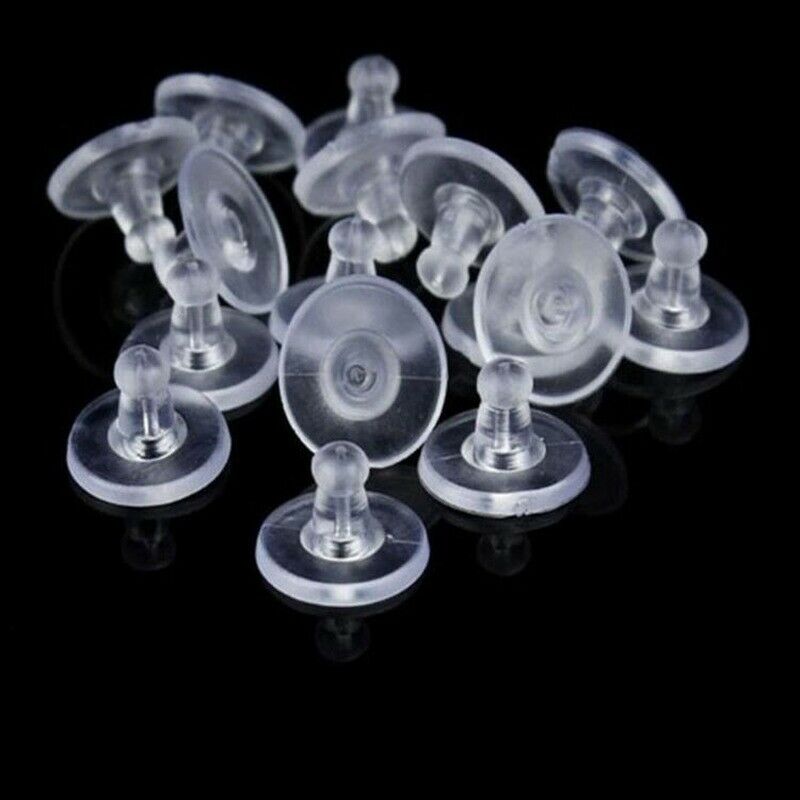 100Pcs Plastic Earring Plugging Stopper Holders Rubber Blocked Transparent Clear