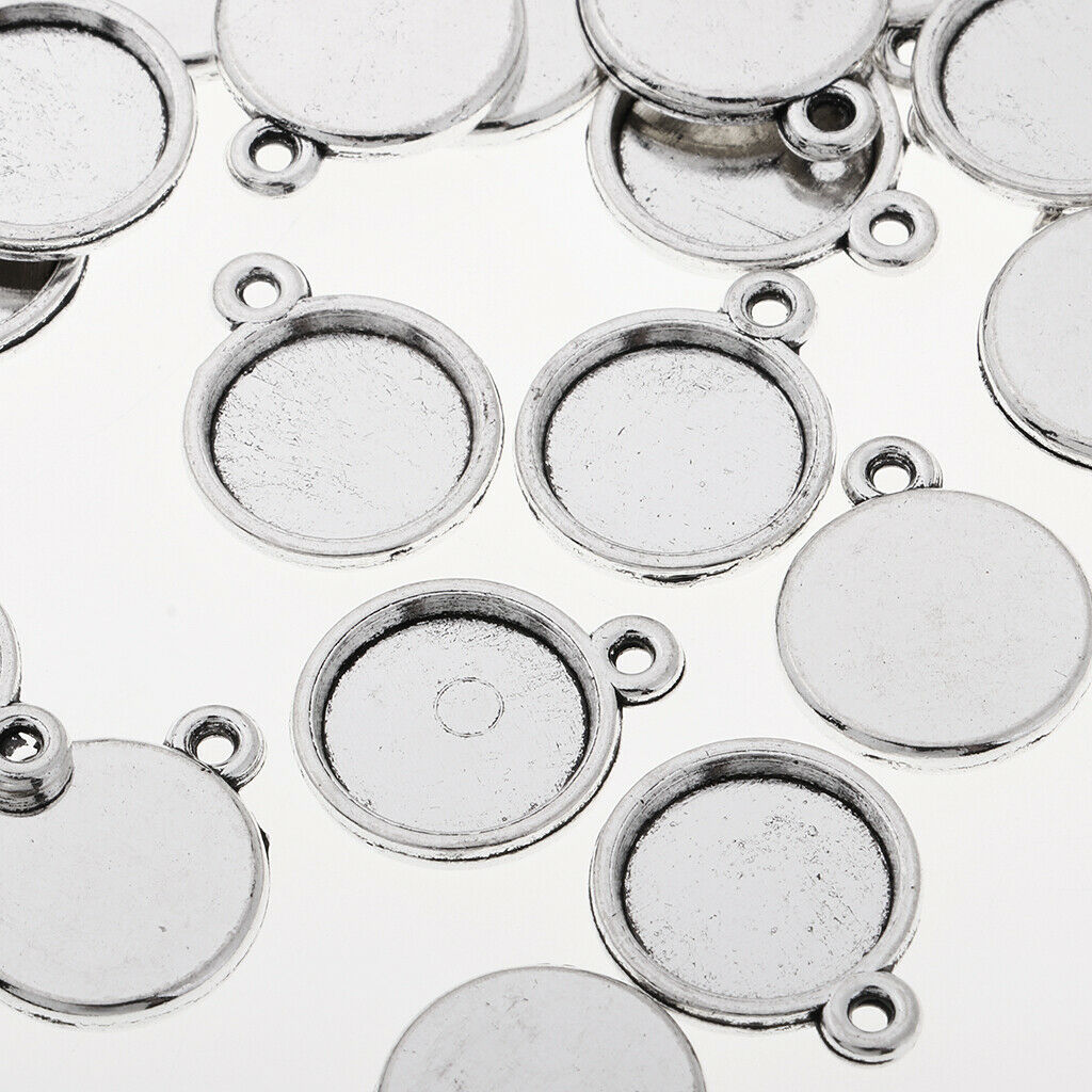 50Pcs Round Bezel Pendant Trays with Dome Tiles Cabochon, Blanks Cameo Bezel