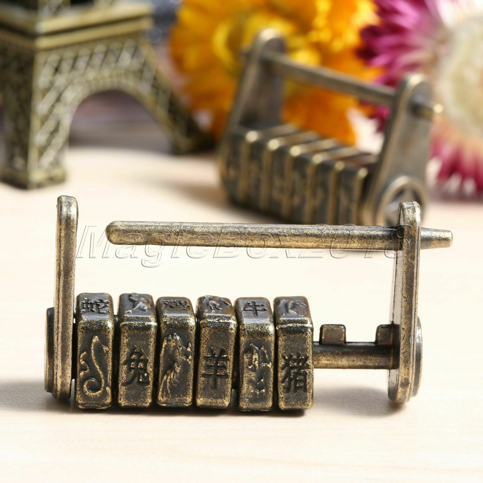 Unique Chinese Zodiac Password Padlock Keyed Lock Jewelry Box Drawer Decorative
