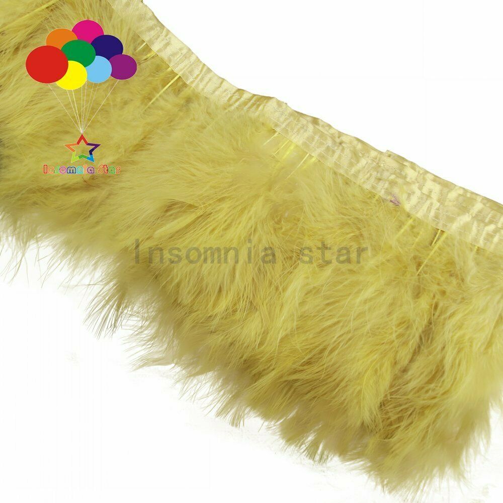 Pack Of 2 meter curry amber Dyed Fluffy Marabou Feather Fringe 6-7INCH Width