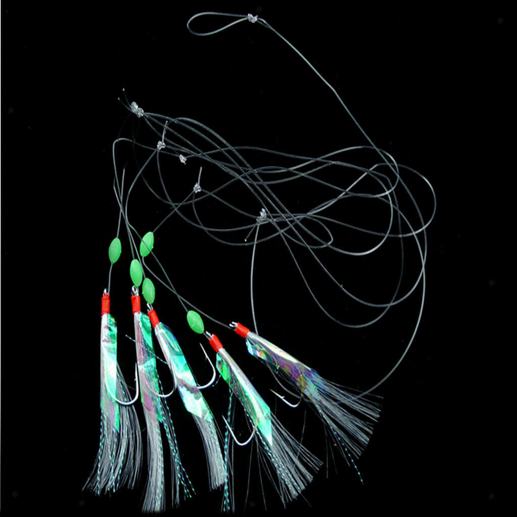 2X 5 Hooks Sea Fishing Rigs Fishing Lure Rig Mackerel/Bass/Pollock/boat fishing