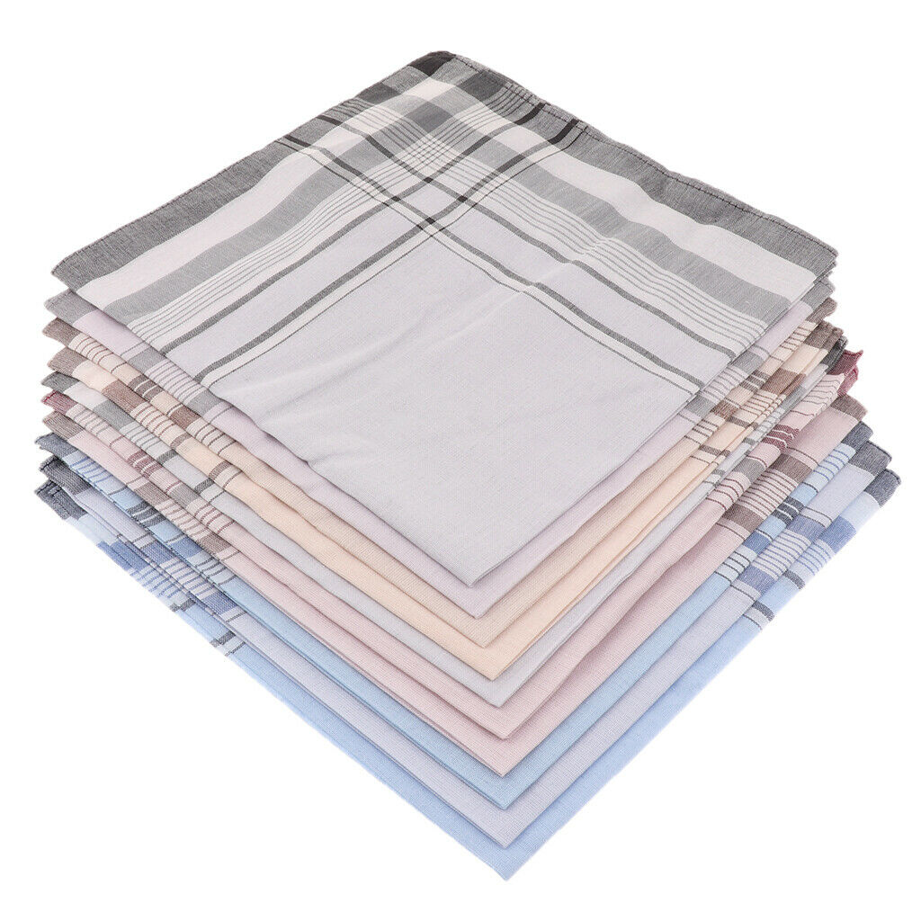 Pack of 10 Mixed Soft 100% Cotton Handkerchiefs Plaid Hankies Pocket Square