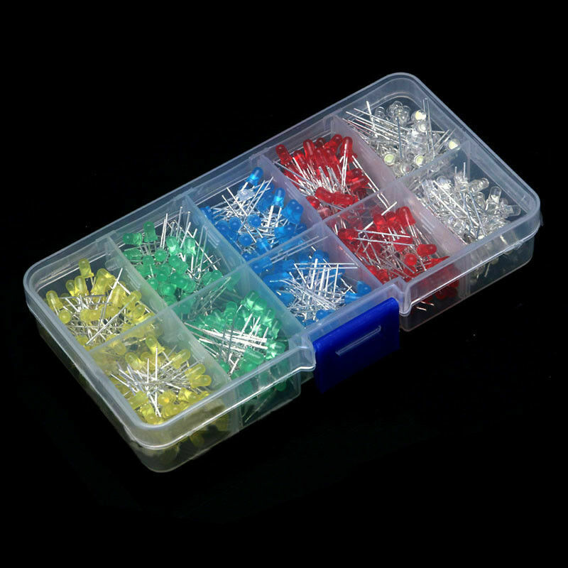 New 500Pcs 3mm LED Light White Yellow Red Blue Green Assortment Diodes DIY Kit