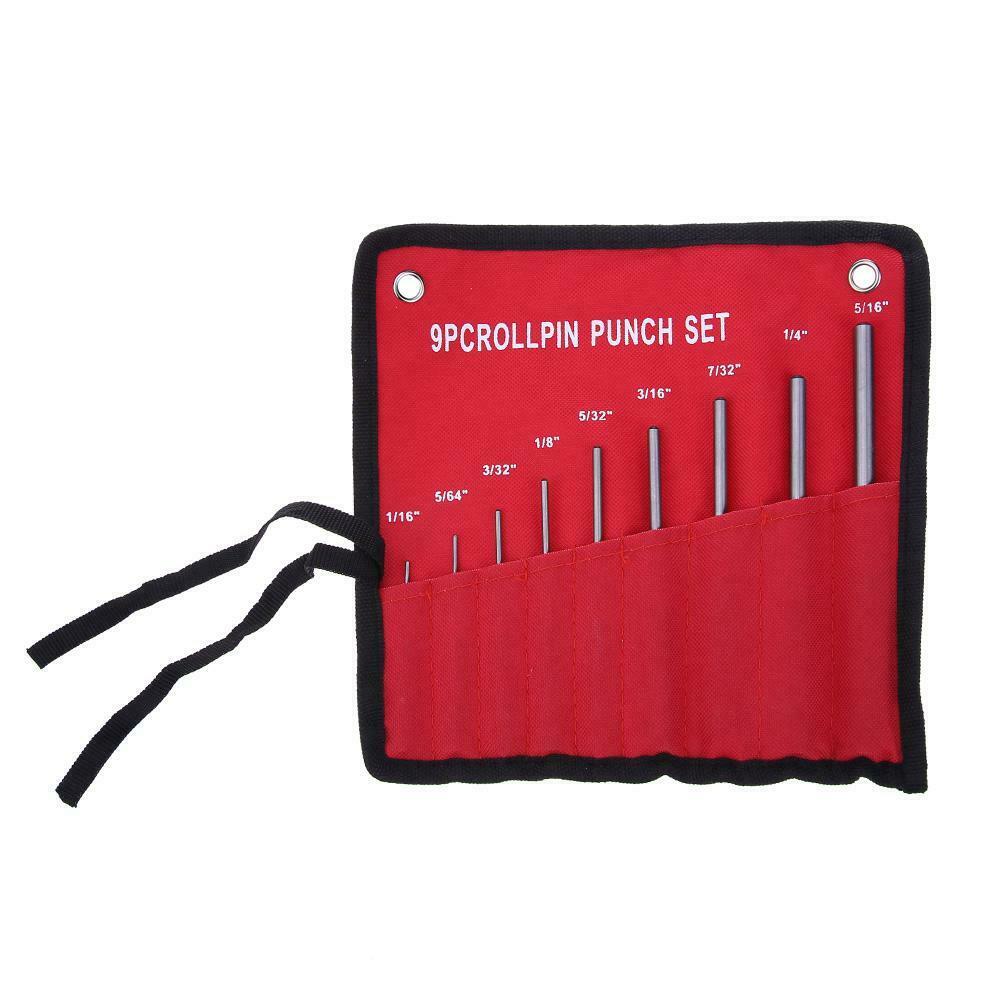 9pcs Multi Size Round Head Pins Set Punch 40CR Steel Grip Roll Pins Punch Tool